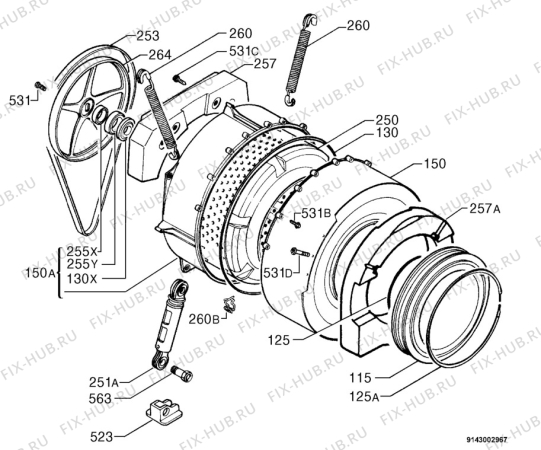 Взрыв-схема стиральной машины Zanker Electrolux FLS802 - Схема узла Functional parts 267